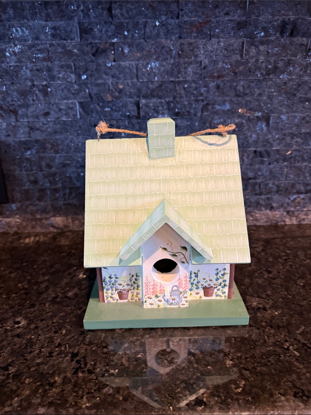 Hand-Painted Cottage Birdhouse in Mint Green